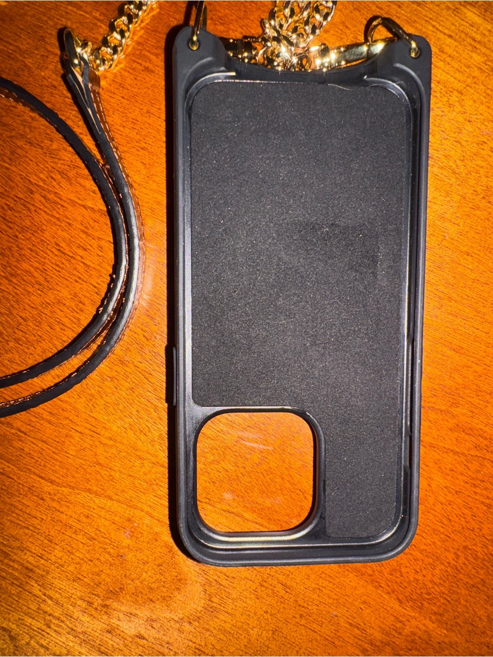 Bandolier Dark Brown Croc Leather Phone Case with Gold Chain Strap 15 pro - Picture 2 of 2